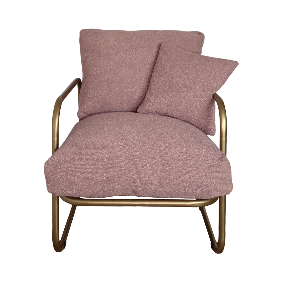 Fotel wypoczynkowy NUBE ROSADO dorado Fotel wypoczynkowy z tkaniny boucle i konstrukcji stalowej w kolorze złotym