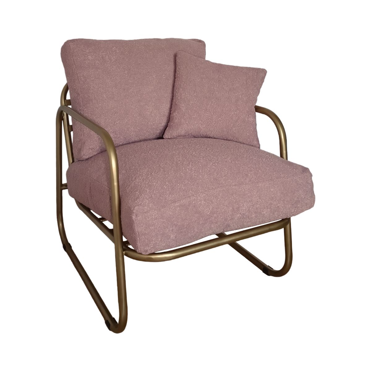 Fotel wypoczynkowy NUBE ROSADO dorado Fotel wypoczynkowy wykonany ze stali i tkaniny boucle